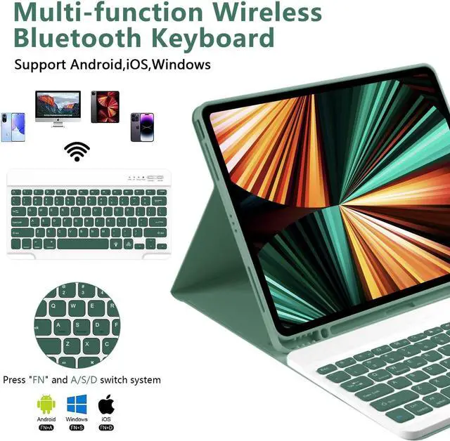 Alt view image 3 of 5 - Compatible for iPad Air 13 inch Case Keyboard for iPad Pro 12.9 Case with Keyboard for iPad Pro 6th/5th/4th/3rd/Air (M2), with iPad Keyboard Wireless Detachable Keyboard & Pencil Holder Dark Green