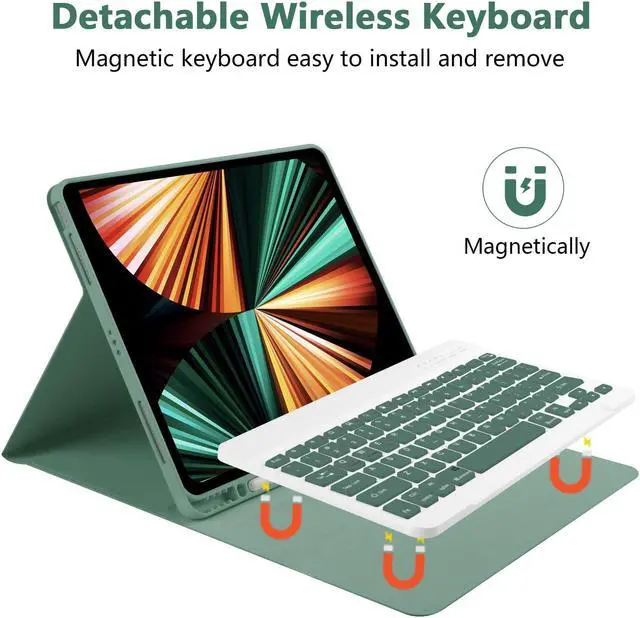 Alt view image 5 of 5 - Compatible for iPad Air 13 inch Case Keyboard for iPad Pro 12.9 Case with Keyboard for iPad Pro 6th/5th/4th/3rd/Air (M2), with iPad Keyboard Wireless Detachable Keyboard & Pencil Holder Dark Green