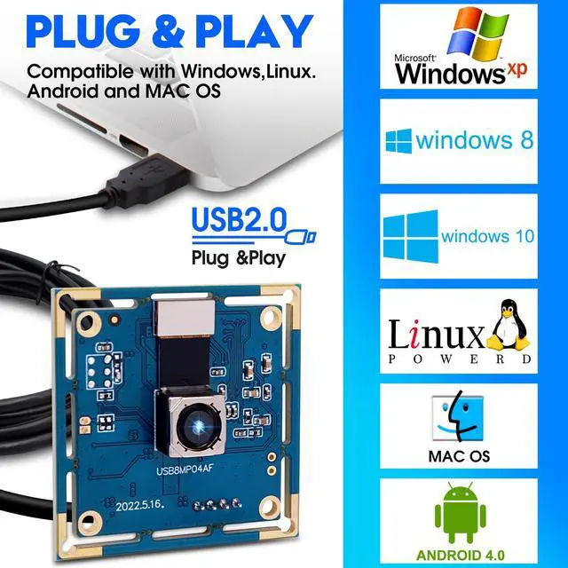 Alt view image 4 of 5 - ALPCAM 8MP Autofocus USB Camera Module for Computer, IMX179 Mini UVC USB2.0 Webcam No Distortion Lightburn Camera for 3D Printer, 2448P Embedded Webcam for Windows, Linux, Android and Mac OS