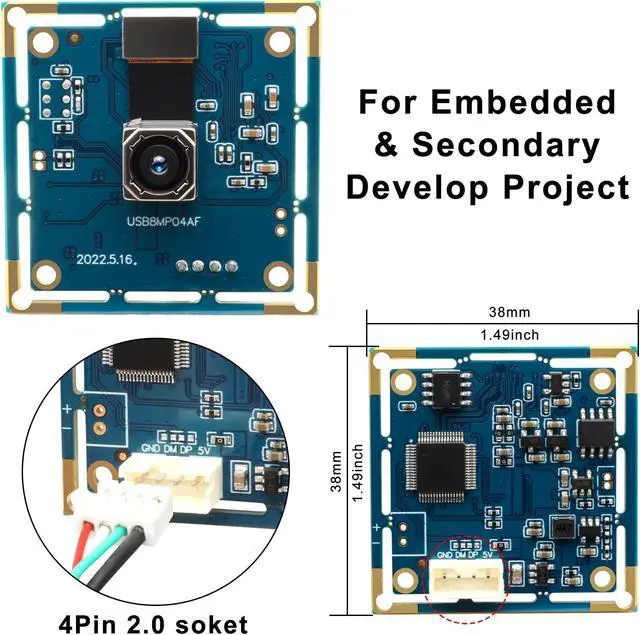 Alt view image 5 of 5 - ALPCAM 8MP Autofocus USB Camera Module for Computer, IMX179 Mini UVC USB2.0 Webcam No Distortion Lightburn Camera for 3D Printer, 2448P Embedded Webcam for Windows, Linux, Android and Mac OS
