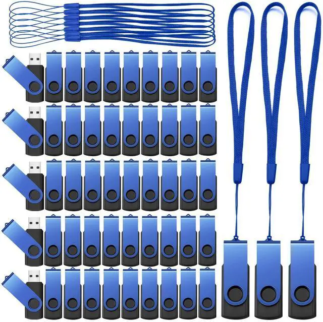 Main image of Aoriher 50 Pack USB 2.0 Flash Drives Bulk, Portable USB Thumb Drives with Lanyards, Swivel Flash Drives Thumb Drives for Office School Data Storage (2GB)