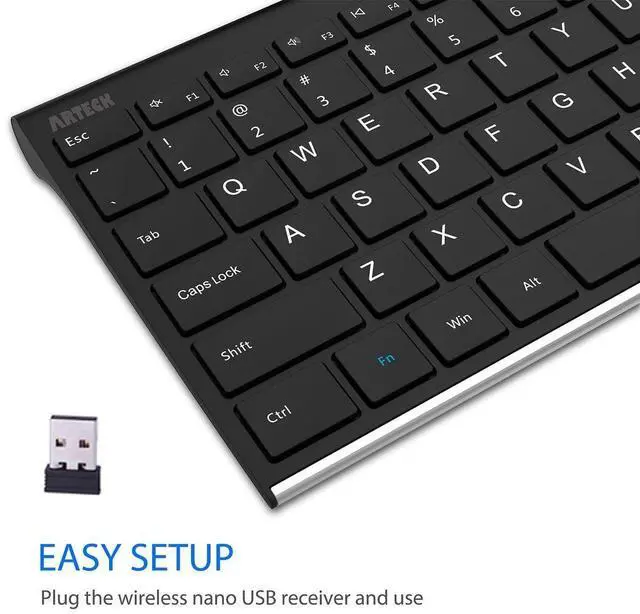Alt view image 3 of 5 - Arteck 2.4G Wireless Keyboard Stainless Steel Ultra Slim Full Size Keyboard with Numeric Keypad for Computer/Desktop/PC/Laptop/Surface/Smart TV and Windows 10/8/ 7 Built in Rechargeable Battery
