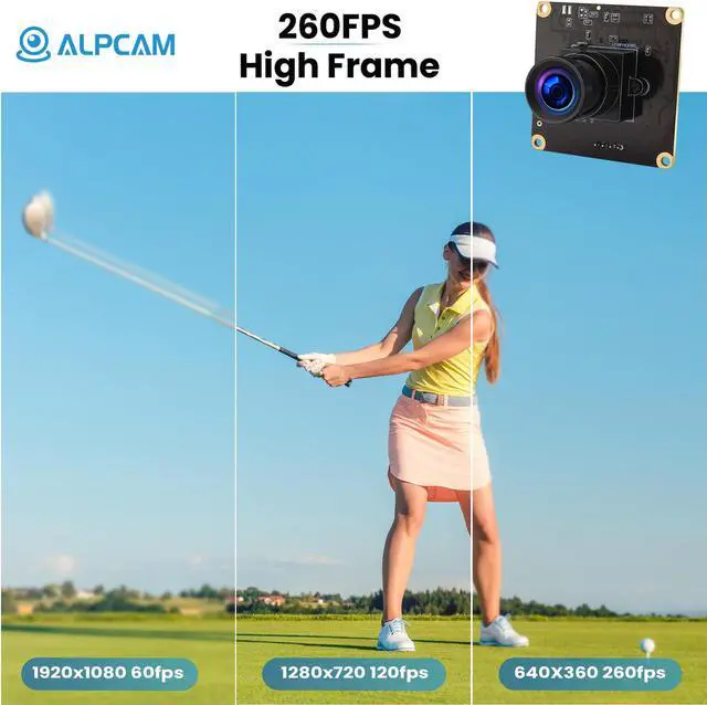 Alt view image 2 of 5 - ALPCAM 1080P USB Camera Module HD 2MP High Speed 60fps 120fps 260fps Indudtrial Mini Webcam UVC Golf Swing Camera Module with No Distortion Lens for Linux Windows Android