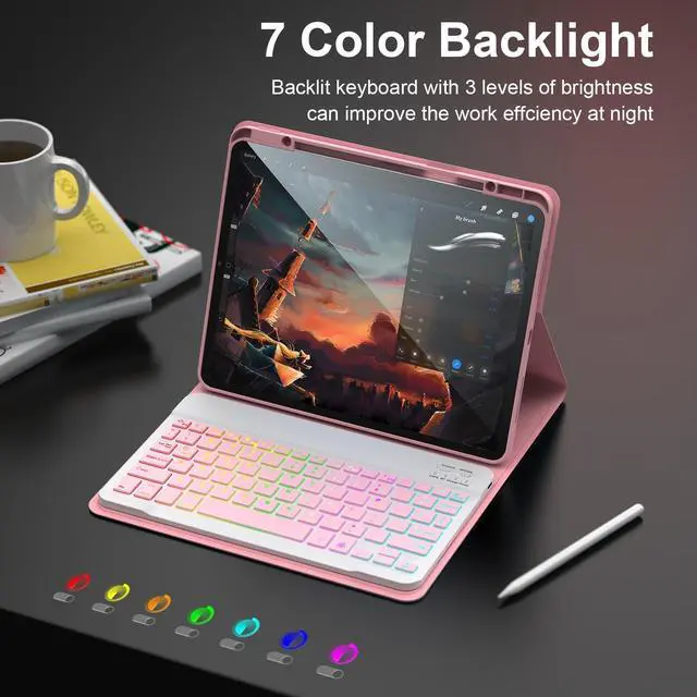 Alt view image 3 of 5 - Keyboard Case for iPad Air 13-inch (M2) 2024 and iPad Pro 12.9 (6th, 5th, 4th, 3rd Gen) -7 Color Backilight - Wireless Detachable Keyboard- with Pencil Holder for New iPad Air 13-inch/iPad Pro 12.9