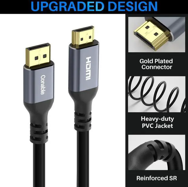 Alt view image 2 of 5 - DisplayPort to HDMI Cable 50FT, 4K@60Hz HDR, High Speed Active Display Port to HDMI Cable UHD Converter, Uni-Directional Cord, Support 4K@60Hz 2K@120Hz 1080P for HDTV, Monitor, Projector