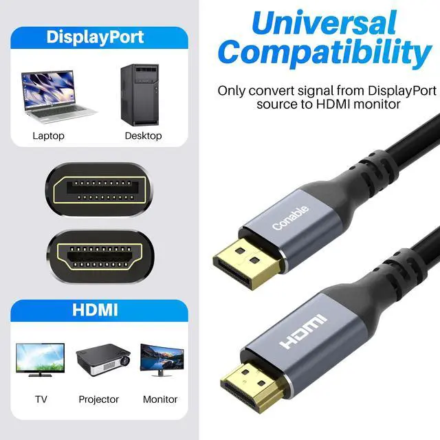 Alt view image 4 of 5 - DisplayPort to HDMI Cable 50FT, 4K@60Hz HDR, High Speed Active Display Port to HDMI Cable UHD Converter, Uni-Directional Cord, Support 4K@60Hz 2K@120Hz 1080P for HDTV, Monitor, Projector
