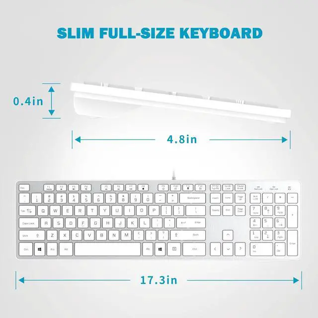 Alt view image 4 of 5 - B.FRIENDIT Wired USB Keyboard, Comfortable Quiet Chocolate Keys, Durable Ultra-Slim Wired Computer Keyboard(QWERTY) for PC, Windows 11/10/8/7/XP/Vista KB1430 - Silver