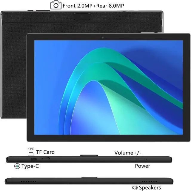 Alt view image 5 of 5 - 10 inch Android 14 Tablet with Keyboard, 2 in 1 Tablets Set Include Case Mouse Stylus, 8GB RAM+64GB ROM, Quad Core 10.1'' Tab, 6000mAh Battery, 8MP Dual Camera, Google GMS Certification Tableta