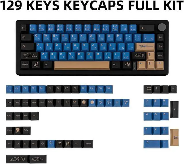 Alt view image 2 of 5 - GEKUCAP Blue Samurai Keycaps 129 Keys, Cherry Profile Dye Sublimation Keycaps for Gaming Keyboard, PBT Customized keycaps Set with Puller for Cherry Mx Switches Mechanical Keyboard