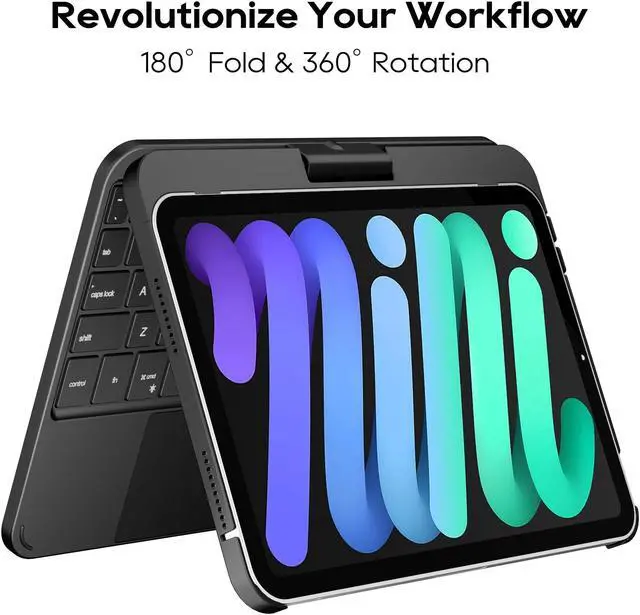 Alt view image 2 of 5 - edaiser Swivel Keyboard Case for Apple iPad mini 7th/6th Gen 8.3-inch, Compact Bluetooth Keyboard with RGB Backlit Trackpad - Kids Student Designed, 360° Rotatable Protective Cover, Black