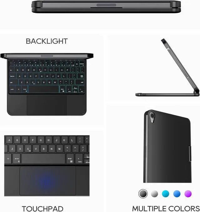 Alt view image 4 of 5 - edaiser Swivel Keyboard Case for Apple iPad mini 7th/6th Gen 8.3-inch, Compact Bluetooth Keyboard with RGB Backlit Trackpad - Kids Student Designed, 360° Rotatable Protective Cover, Black