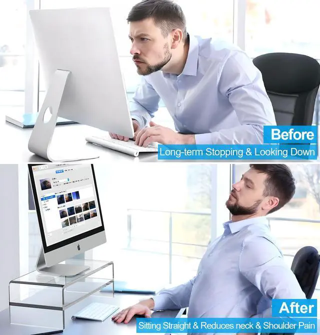 Alt view image 5 of 5 - Egchi Acrylic Monitor Stand,2 Tiers Computer Monitor Riser(18x8x5.5 inches),Computer Stand/Monitor Riser for Office,School,Home,Laptop Stand Desktop Stand for Keyboard Storage&Printer TV Screen