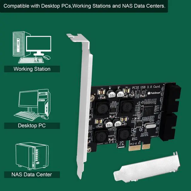 Alt view image 5 of 5 - FebSmart 2X 19Pin USB 3.0 Header Ports PCIE USB 3.0 5Gbps Expansion Card for Windows and Linux Desktop PCs, Built in FebSmart Self-Powered Technology, No Need Additional Power Supply (FS-H2-Pro)