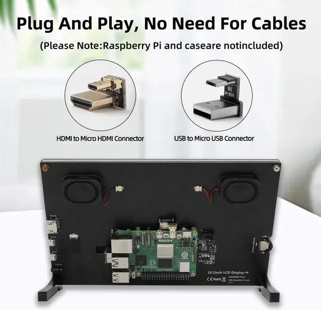 Alt view image 3 of 5 - iPistBit Raspberry Pi Screen, 10.1 Inch Touchscreen Monitor, IPS 1024×600, Dual Built-in Speakers, HDMI Portable Monitor Compatible with Raspberry Pi 5/4/3/Zero,Driver Free