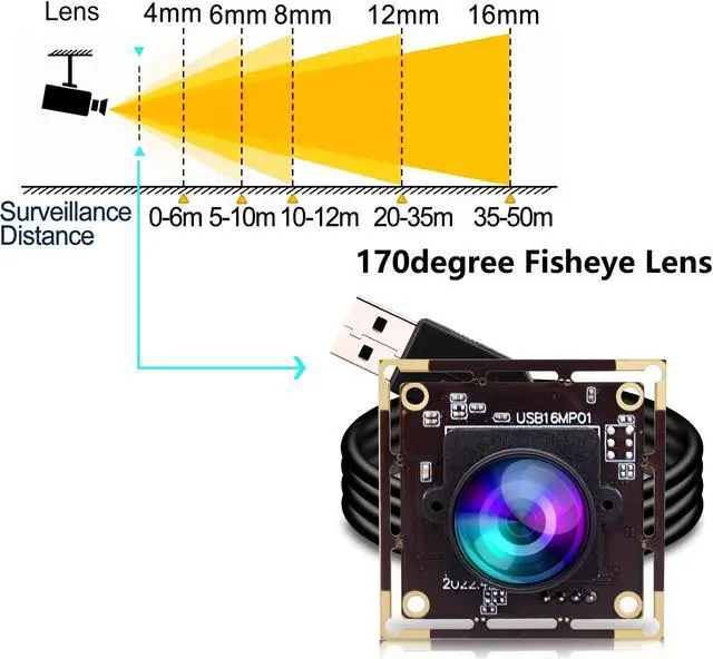 Alt view image 2 of 5 - IEights 16MP USB Fisheye Camera Wide Angle PC Camera for Computer Raspberry Pi Mini UVC USB2.0 Webcam Board IMX298 USB Security Camera Module 3496p Lightburn Camera for Laptop(170degree Fisheye Lens)