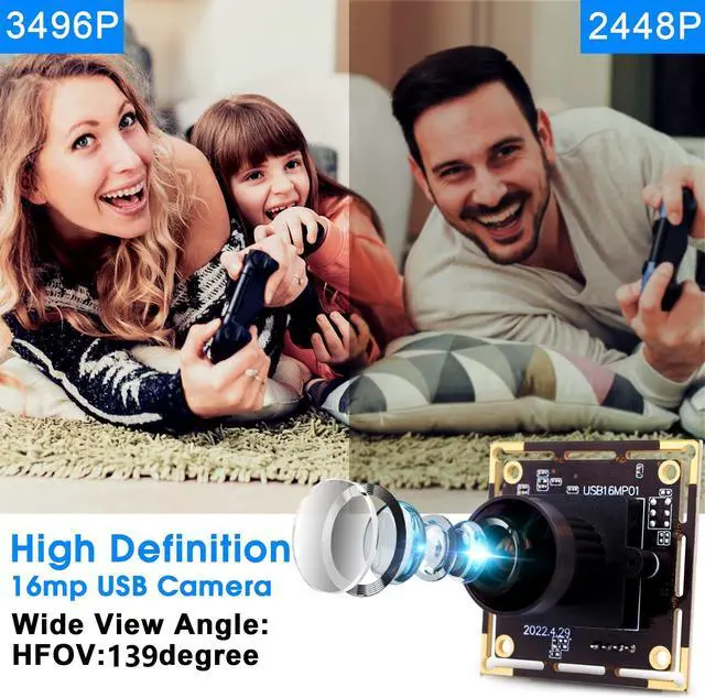 Alt view image 3 of 5 - IEights 16MP USB Fisheye Camera Wide Angle PC Camera for Computer Raspberry Pi Mini UVC USB2.0 Webcam Board IMX298 USB Security Camera Module 3496p Lightburn Camera for Laptop(170degree Fisheye Lens)