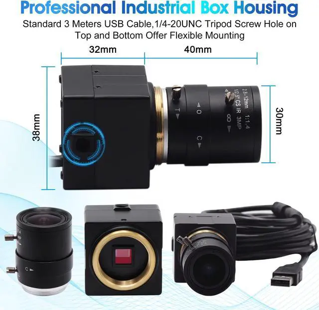 Alt view image 5 of 5 - IFWATER USB Camera 5MP Webcam 4X Variable Focus PC Camera 1944P USB Security Camera UVC CCTV Industrial Close-up Camera for Computer Plug and Play for Mac OS Windows Linux Raspberry Pi Camera