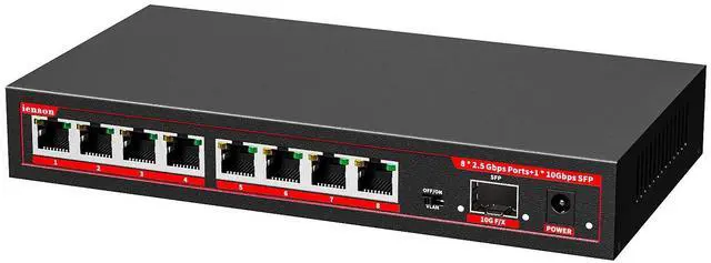 Main image of ienRon 8 Port 2.5G Ethernet Switch with 1*10G SFP+ Slot, 9 Ports 2.5Gb Network Swithes and 1-10Gb Multi Speed, 60Gbps Switching Capacity, One Key VLAN| Plug & Play |Fanless |Metal |Wall Mount