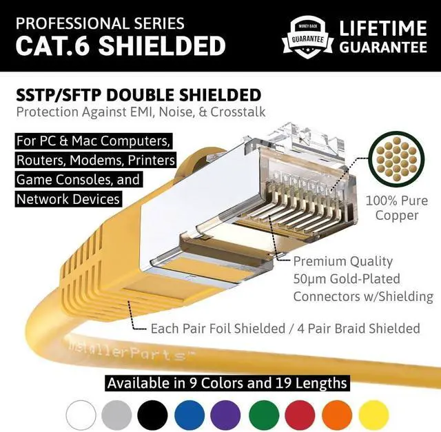 Alt view image 2 of 5 - InstallerParts (10 Pack Ethernet Cable CAT6 Cable Shielded (SSTP/SFTP) Booted 6 FT - Yellow - Professional Series - 10Gigabit/Sec Network/High Speed Internet Cable, 550MHZ
