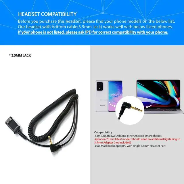 Alt view image 2 of 5 - IPD IPH-165 Phone Headset with Noise Cancelling Microphone and 3.5mm Jack (4 Poles) for for Android Cell Phones,Laptop,Tablet,Apple MacBook and Other Smart Devices