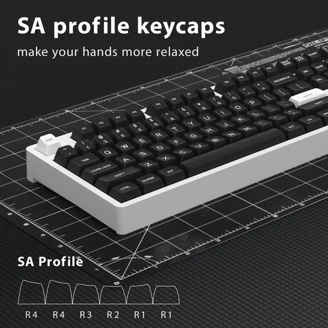 Alt view image 3 of 5 - KBDiy WOB PBT Double Shot Keycap Set,160 Keys Black and White Custom Key Caps Similar to SA Profile Keycaps 60 Percent Cute Keycaps for 61/64/68/84/87/100/104/108 Mechanical Keyboard