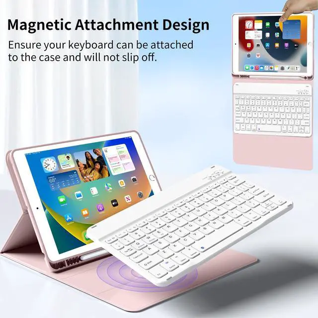 Alt view image 3 of 5 - kenke Keyboard Case for iPad 9th Generation 2021/8th/7th Gen 2020/2019 10.2 Inch, Detachable Wireless Bluetooth with Pencil Holder Keyboard Case, Soft TPU Back Cover for iPad 9/8/7th Gen, Pink
