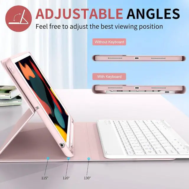 Alt view image 5 of 5 - kenke Keyboard Case for iPad 9th Generation 2021/8th/7th Gen 2020/2019 10.2 Inch, Detachable Wireless Bluetooth with Pencil Holder Keyboard Case, Soft TPU Back Cover for iPad 9/8/7th Gen, Pink