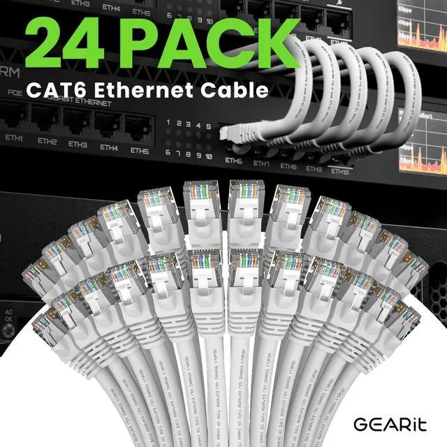 Alt view image 2 of 5 - GearIT Cat 6 Ethernet Cable (24-Pack 1.5 Feet) Cat6 Network Patch, 10Gbps, RJ45, Snagless Cord, Gold-Plated Connectors, Internet for PC, TV, Tablet, Router, Printer, Servers, IT Data Center - White