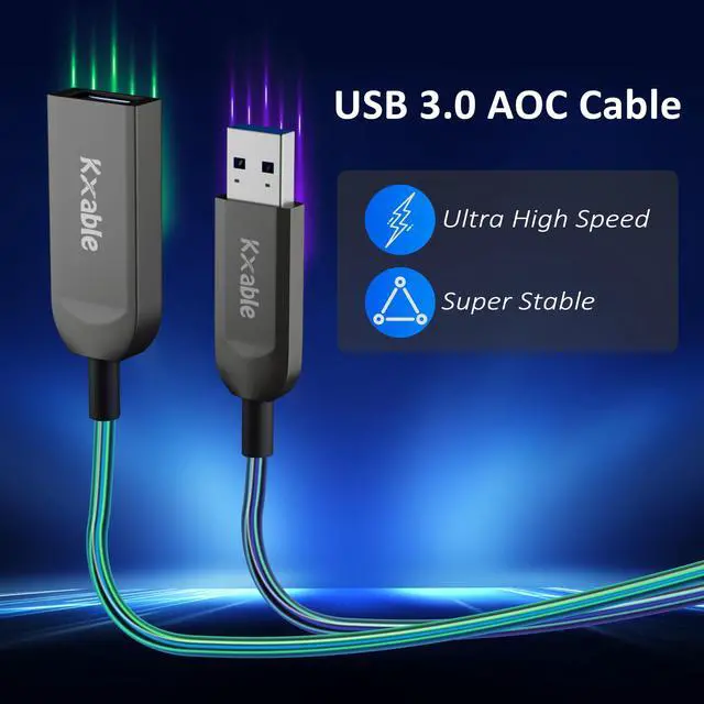 Alt view image 2 of 5 - Kxable USB 3.0 Extension Cable 50 Feet, USB Active Fiber Optical Male to Female Extender Cord, High Speed 5Gbps Data Transfer, Support USB 3.0 & USB 2.0, for Webcam, USB Hub, VR, Hard Drive, Printer