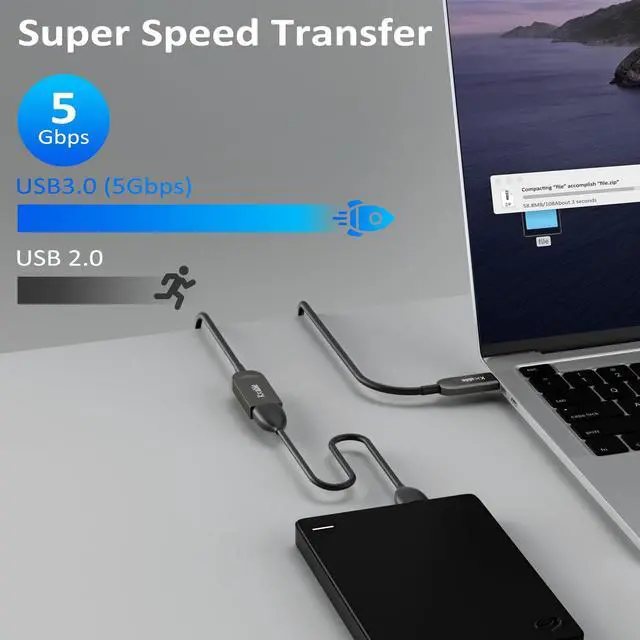 Alt view image 3 of 5 - Kxable USB 3.0 Extension Cable 50 Feet, USB Active Fiber Optical Male to Female Extender Cord, High Speed 5Gbps Data Transfer, Support USB 3.0 & USB 2.0, for Webcam, USB Hub, VR, Hard Drive, Printer