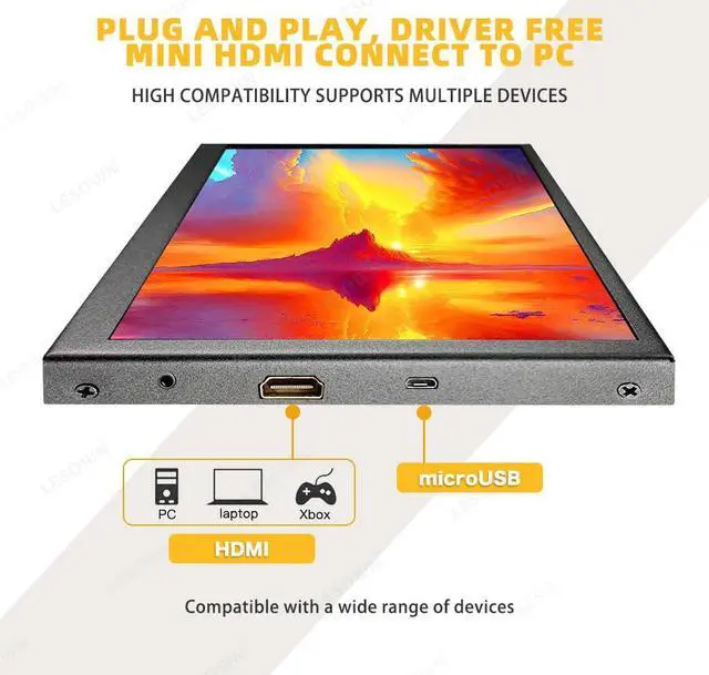 Alt view image 2 of 5 - LESOWN 10 inch Monitor Touchscreen Small HDMI Portable Display 1024x600 IPS Computer 10.1 inch Secondary Screen Mini Monitors for Windows Mac Laptop PC
