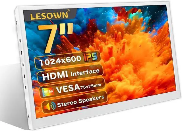 Main image of 7 Inch Portable HDMI Monitor Small Mini Display Secondary Screen 1024x600 IPS LCD Screen VESA Wall Mount PC Temperature Display with Speakers for Camera CCTV Windows Raspberry Pi 4 3 (White)