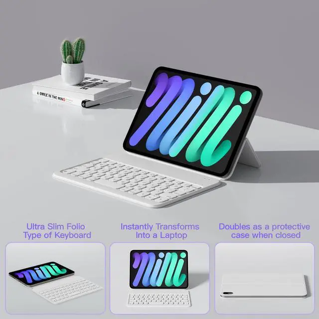 Alt view image 5 of 5 - HOU Keyboard Case for iPad mini 7th (A17 Pro, 2024) & 6th (2021) 8.3-inch, Ultra Slim Folio Type of Keyboard, Power Display, Magnetic Protective Cover Support iPad mini 6/7