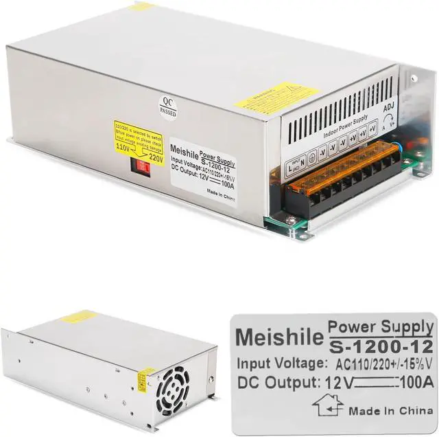 Main image of 12V 100A 1200W DC Switching Power Supply Adapter PSU AC-DC 12Volt Industrial Transformer Converter 0-80/50amps LED Drive Lamp Meter Semiconductor Motor Pump Winch Stereos Amplifier Fan SMPS 110V/220V