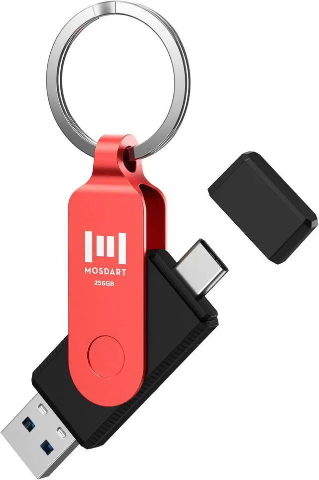 Main image of MOSDART 256GB USB3.1 Fast Speed C and A Dual Flash Drive, exFAT Memory Stick with Keychain and LED Indicator, for iPhone 15 and 16, Android Phone, iPad, MacBook, and Other Laptops, Red