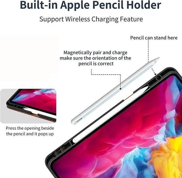 Alt view image 3 of 5 - NANRUIL for Ipad Pro 11-inch 4th/3rd/2nd/1st Generation Case Genuine Leather Cover Protective Shell for 2022/2021/2020/2018,Built-in Pencil Holder and Auto Wake/Sleep.Red