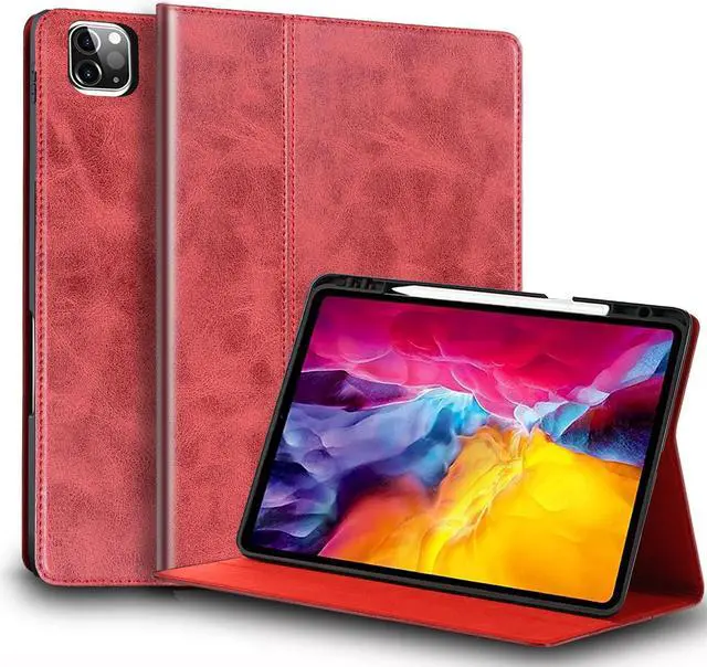 Main image of NANRUIL for Ipad Pro 11-inch 4th/3rd/2nd/1st Generation Case Genuine Leather Cover Protective Shell for 2022/2021/2020/2018,Built-in Pencil Holder and Auto Wake/Sleep.Red