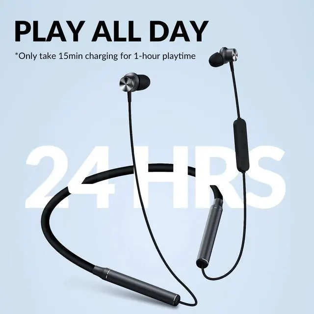 Alt view image 4 of 5 - TANGMAI Neckband Bluetooth 5.0 Headphones Wireless Earbuds with Microphone, Deep Bass Stereo with 10mm Driver, 24H Playtime, Portable Magnetic, Clear Calls, Lightweight Comfortable in-Ear Fit -Black