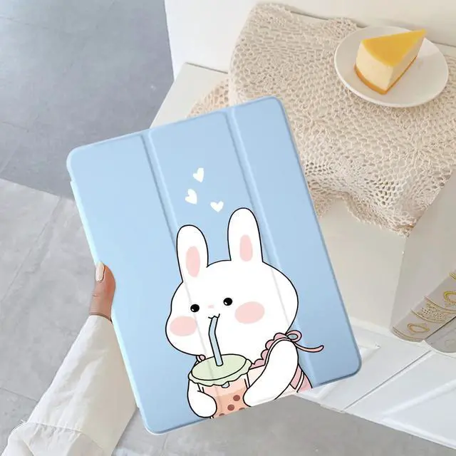 Alt view image 2 of 5 - Cute Kawaii Bunny for iPad Air5/Air4 Case with Pencil Holder, Auto Sleep/Wake, Blue Leather with Clear Soft TPU Back Cover for iPad 10.9 Inch 2022