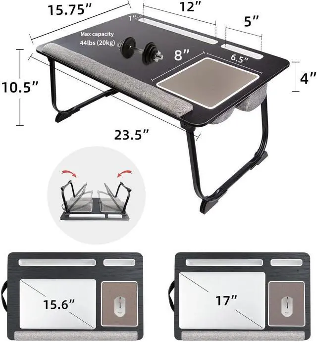Alt view image 5 of 5 - OMUMUO Laptop Desk,2 in 1 Lap Desk with Cushion 17 inch Laptop,Folding Table with Mouse pad Card Slot for iPad Mobile Phone Lap Desk for Bed Couch Bed Tray for Working Wooden Table for Reading