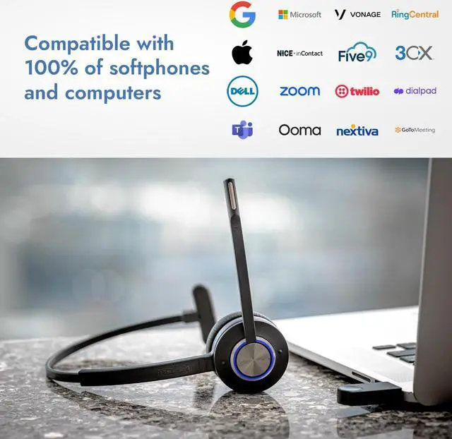 Alt view image 3 of 5 - Leitner LH470  Wireless Computer Headset with Microphone  Zoom and Teams Headset  DECT USB Dongle Headset for Softphone, Computer, Laptop, and Tablet  Single or Dual-Ear Wearing Style