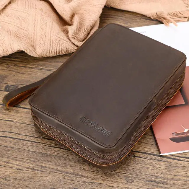 Alt view image 3 of 5 - Polare Full Grain Leather Travel Cable Organizer Case Double Layer Electronics Accessories Carry Bag with YKK Zippers Tech Storage Bag for Cables, Power Bank, USB, SD Card