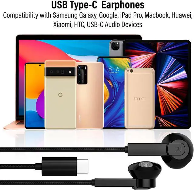Alt view image 4 of 5 - Maeline USB C Headphone, USB Type C Earphones Wired Earbuds Noise Canceling in-Ear Headset with Microphone for Computers, Laptops, Tablets, Phones, Watches, Headphones