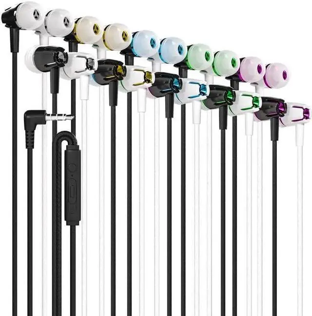 Alt view image 2 of 5 - Maeline Bulk Wired Earbuds in Ear, Noise Isolating Headphones with Microphone, 3.5mm Jack Plug, Mic and Volume Control, Stereo Bass, Tangle-Free Cord for iPhone, Android, PC, Laptop - 100 Pack