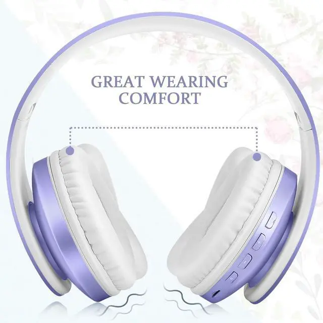 Alt view image 2 of 5 - TUINYO Wireless Headphones Over Ear, Bluetooth Headphones with Microphone, Foldable Stereo Wireless Headsetfor Travel Work TV PC Cellphone-Purple
