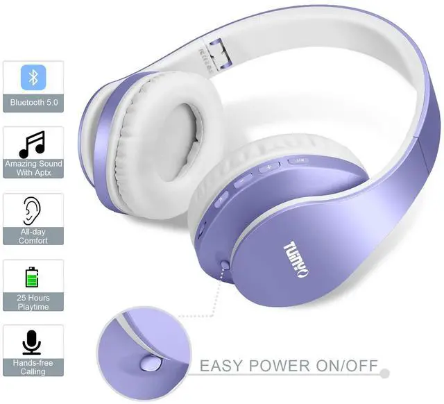 Alt view image 4 of 5 - TUINYO Wireless Headphones Over Ear, Bluetooth Headphones with Microphone, Foldable Stereo Wireless Headsetfor Travel Work TV PC Cellphone-Purple