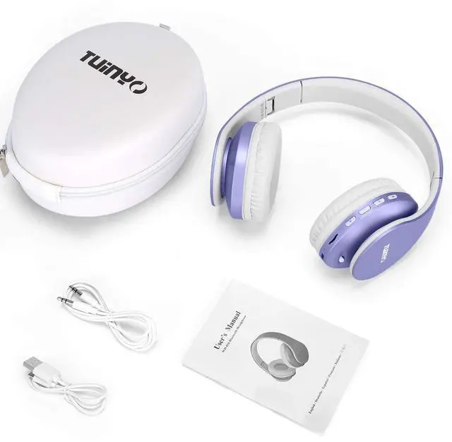 Alt view image 5 of 5 - TUINYO Wireless Headphones Over Ear, Bluetooth Headphones with Microphone, Foldable Stereo Wireless Headsetfor Travel Work TV PC Cellphone-Purple