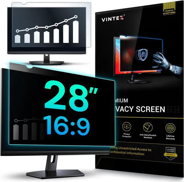 Main image of VINTEZ 28 Inch 16:9 Privacy Screen for Computer Monitor and Laptop - Anti Glare Protector Film Blue Light Filter Eye Protection - Computer Screen Privacy Shield, 1 Pack
