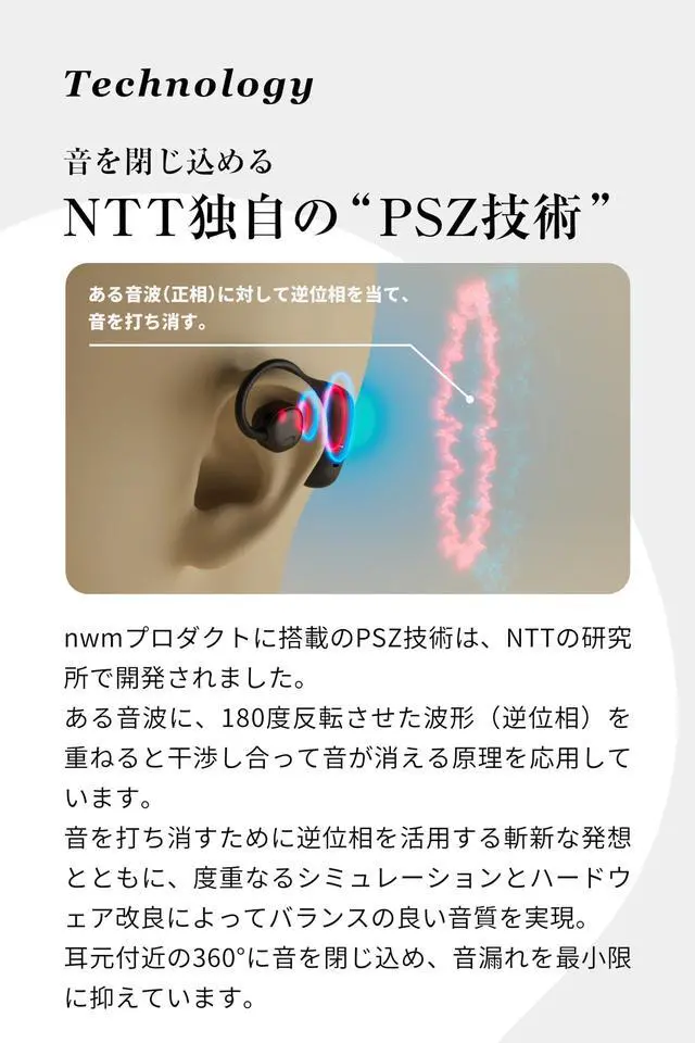 Alt view image 3 of 5 - nwm NTT Sonority Wireless Open-Ear Speakers (Earbuds) with PSZ Technology MBE001 White Beige