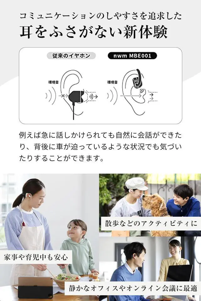 Alt view image 5 of 5 - nwm NTT Sonority Wireless Open-Ear Speakers (Earbuds) with PSZ Technology MBE001 White Beige